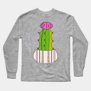 Cute Cactus Design #134: Cute Hybrid Cactus In A Cable-Knit Patterned Pot Long Sleeve T-Shirt